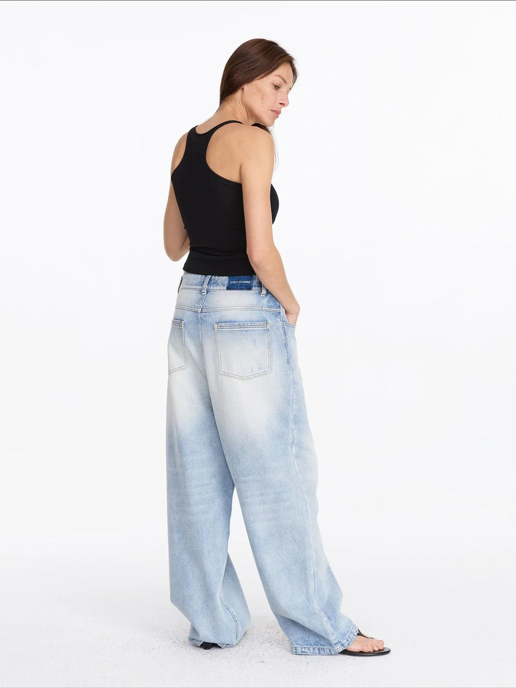 Low Rise Ice Blue Washed Straight Leg Jeans