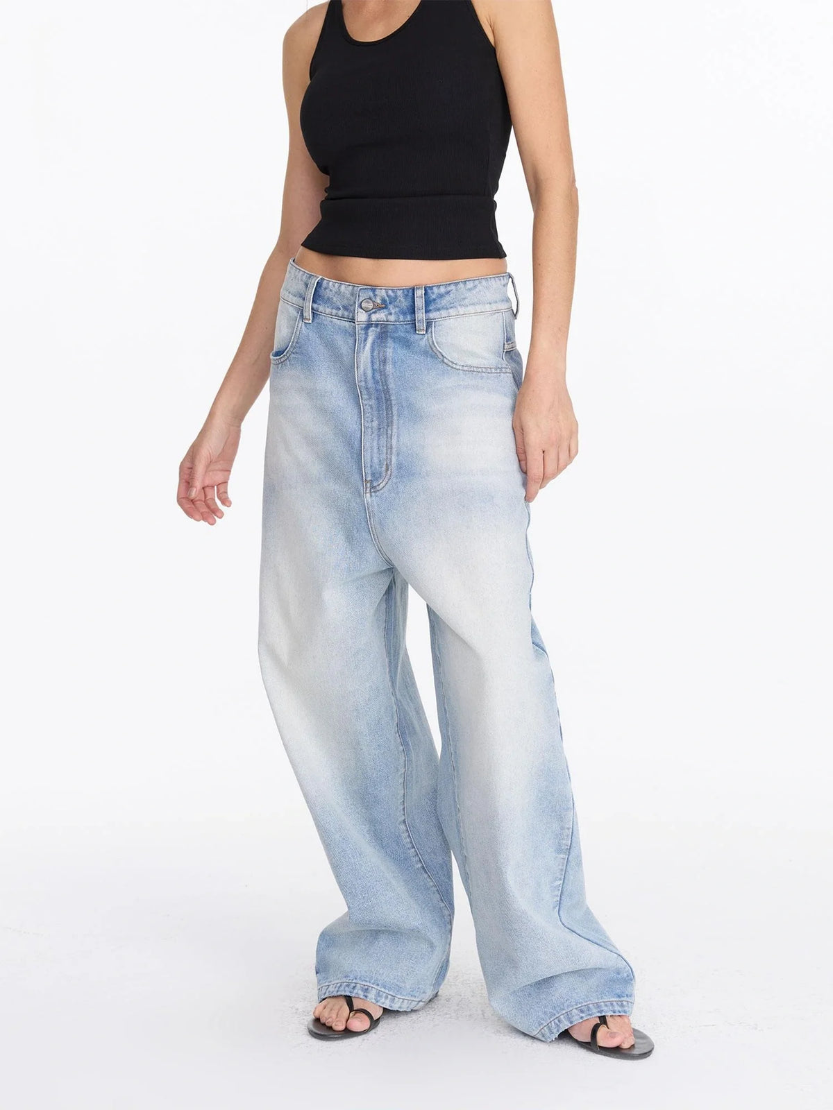 Low Rise Ice Blue Washed Straight Leg Jeans
