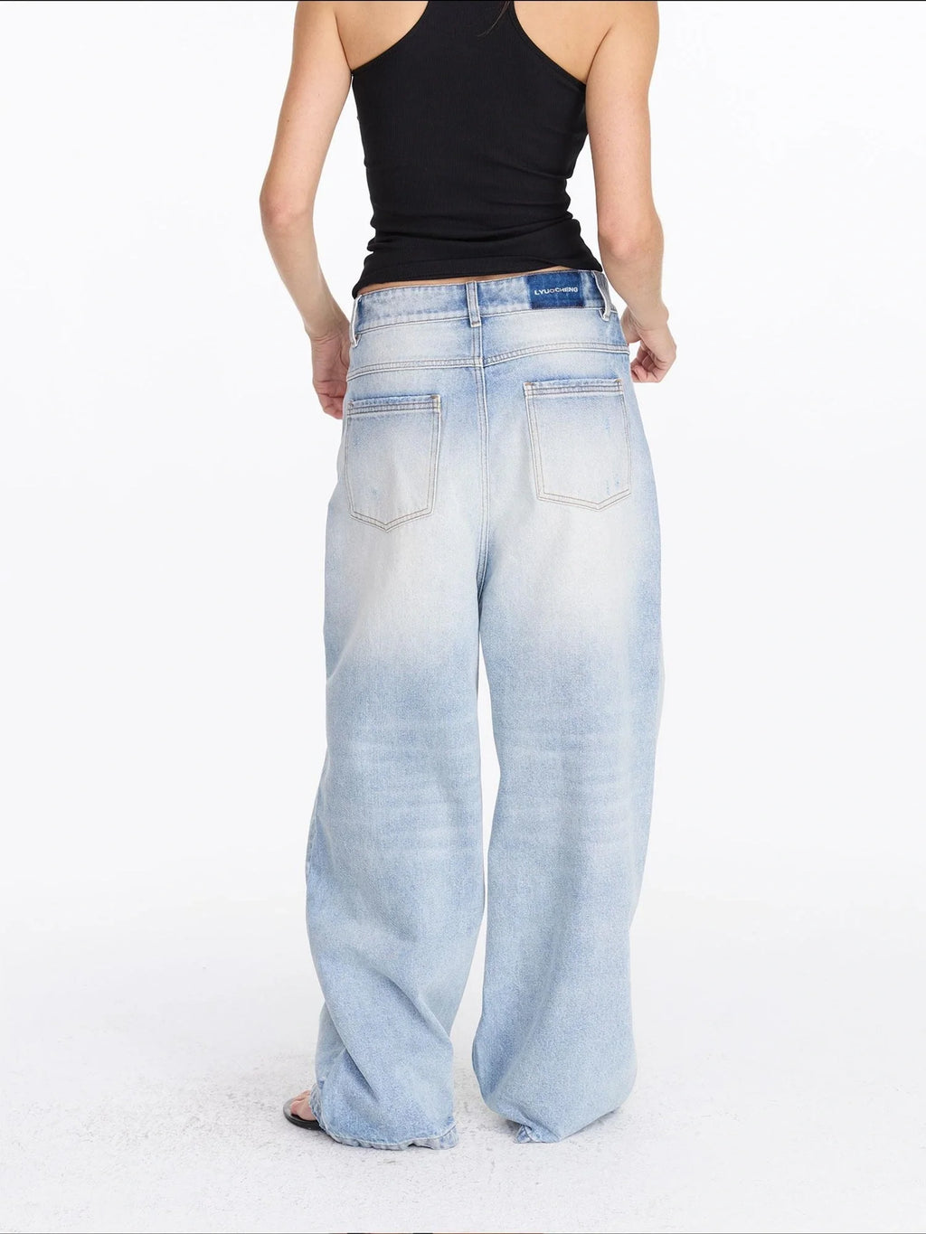 Low Rise Ice Blue Washed Straight Leg Jeans