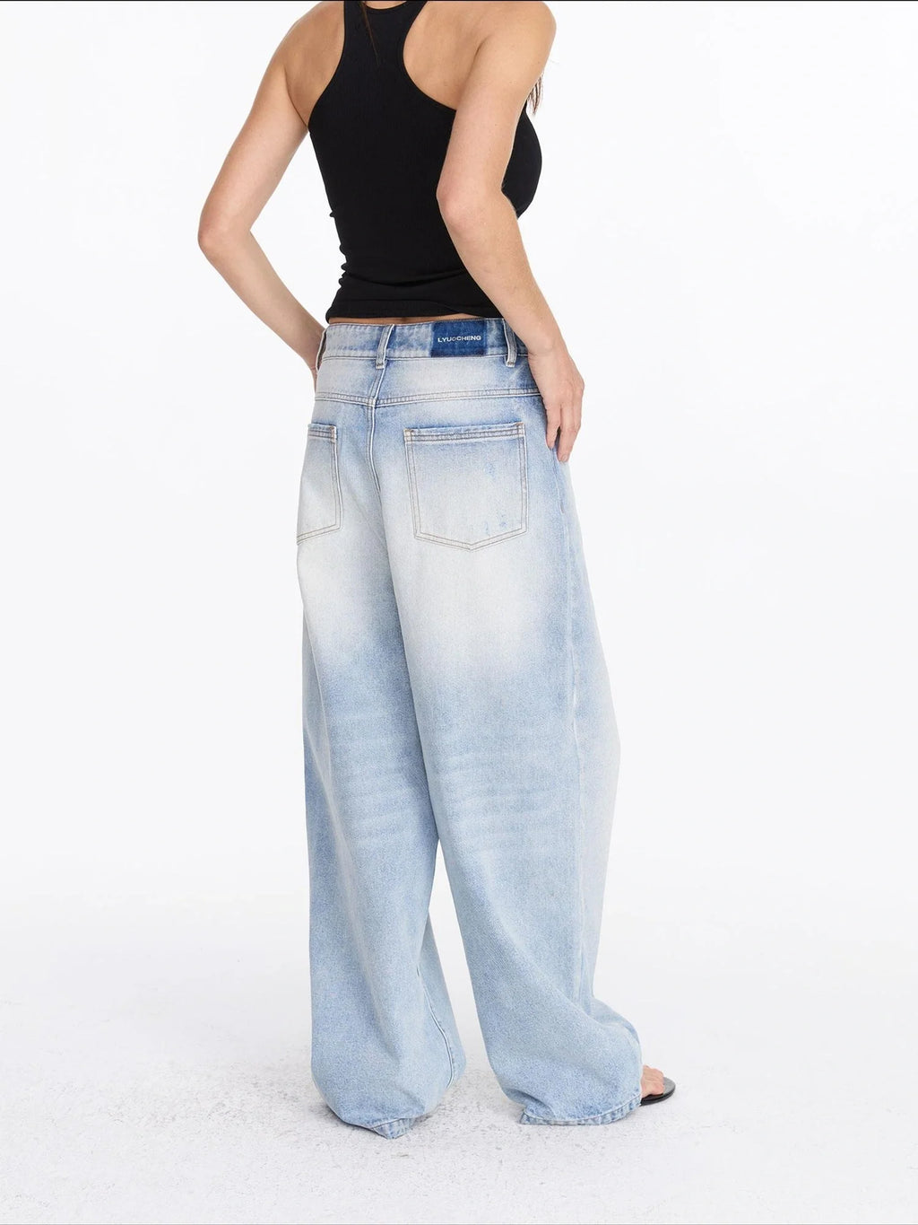 Low Rise Ice Blue Washed Straight Leg Jeans