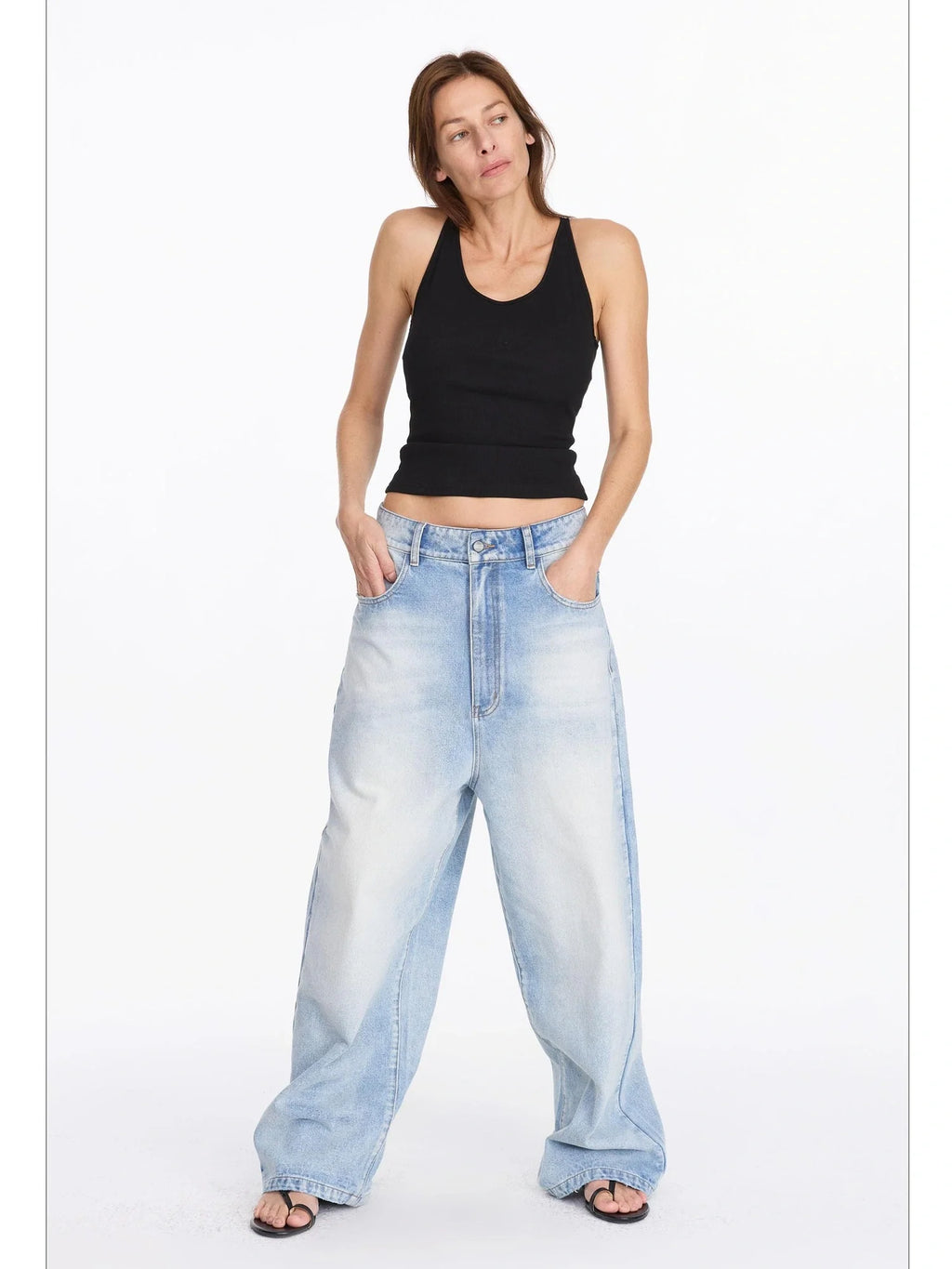 Low Rise Ice Blue Washed Straight Leg Jeans