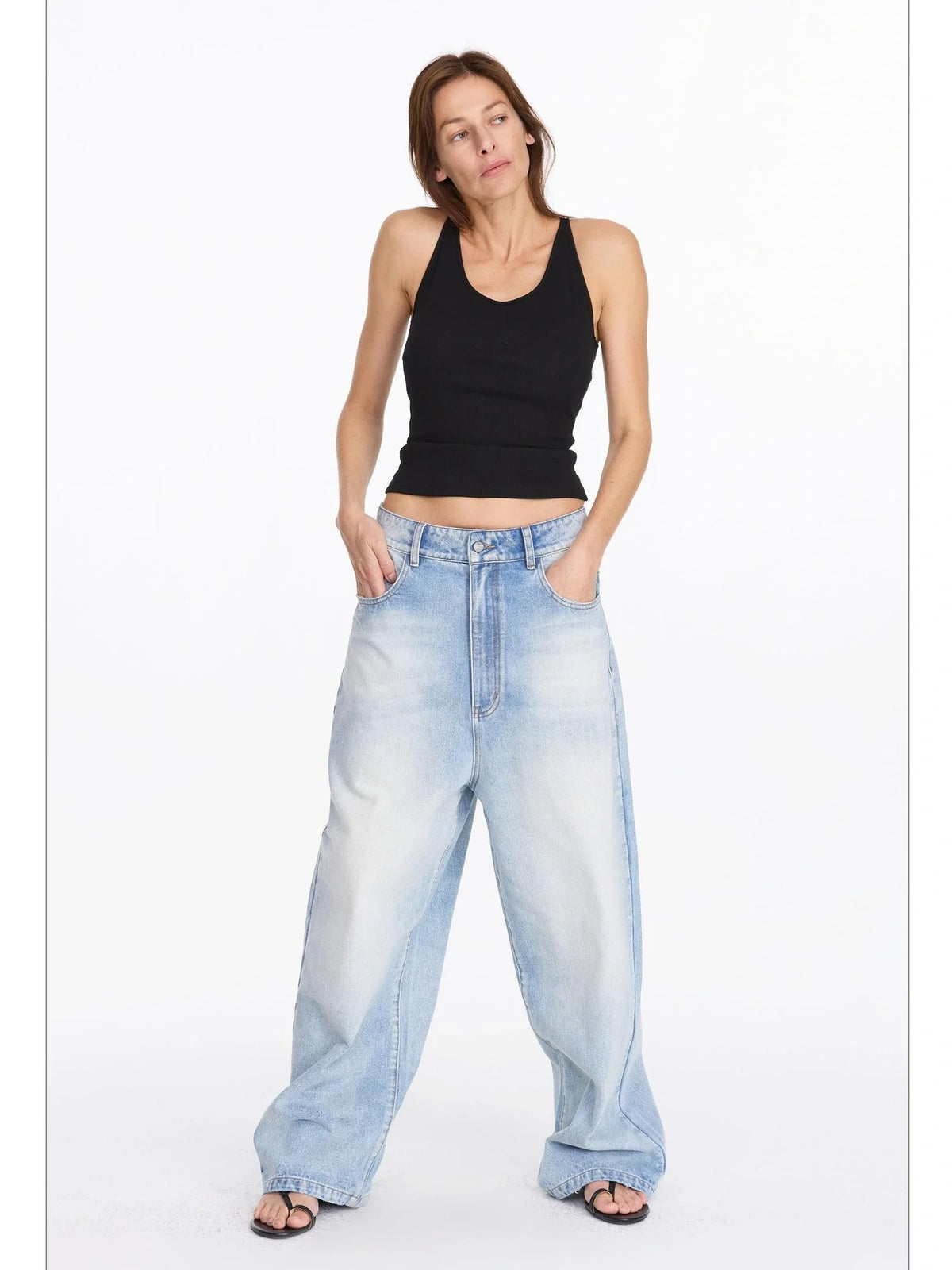 Low Rise Ice Blue Washed Straight Leg Jeans