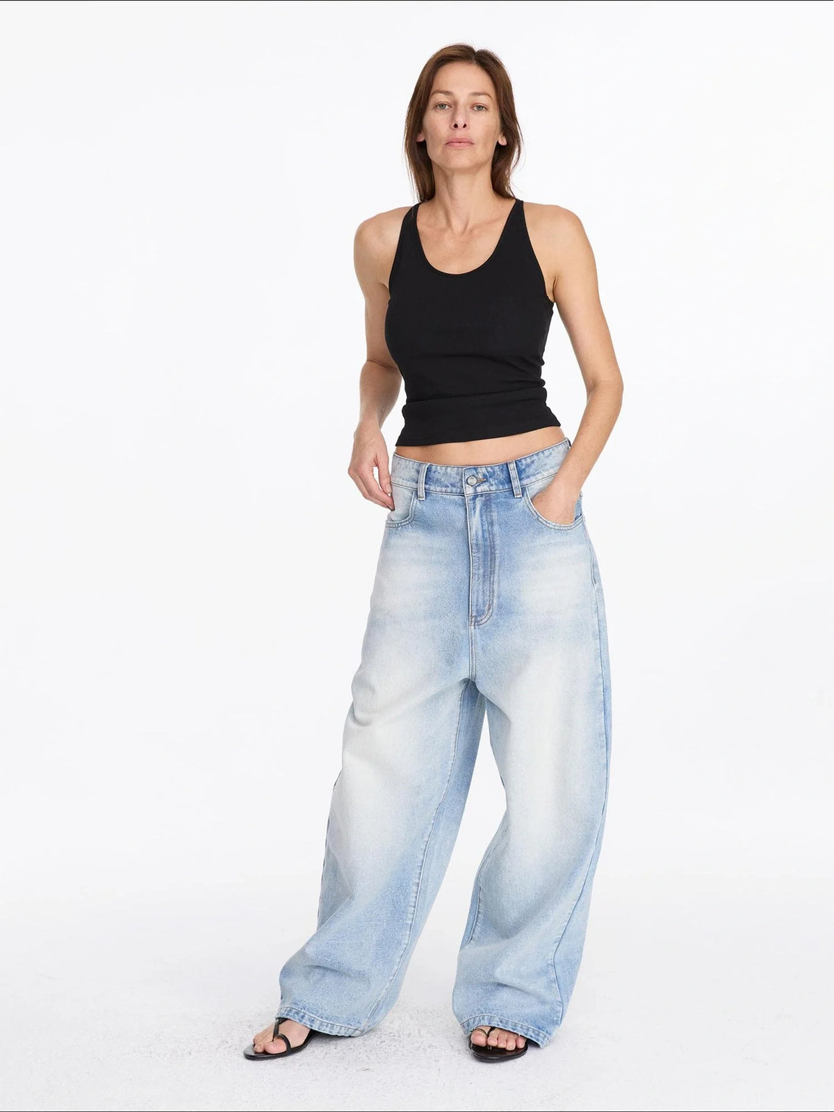 Low Rise Ice Blue Washed Straight Leg Jeans