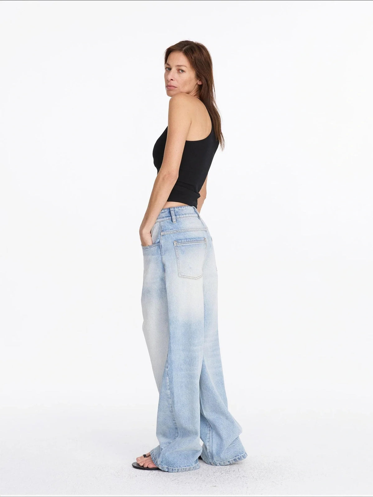 Low Rise Ice Blue Washed Straight Leg Jeans