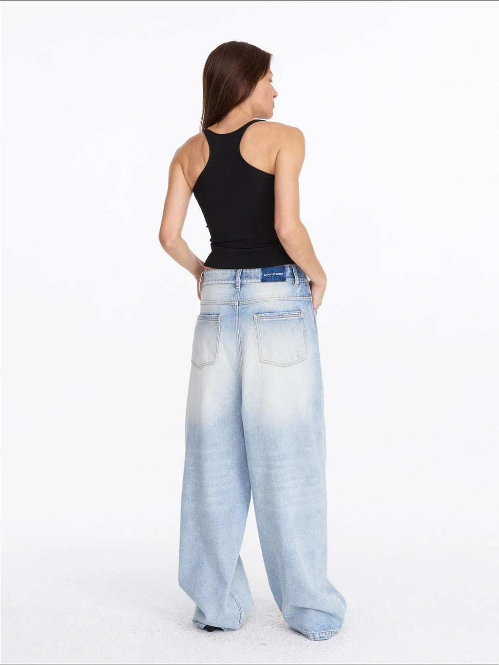 Low Rise Ice Blue Washed Straight Leg Jeans