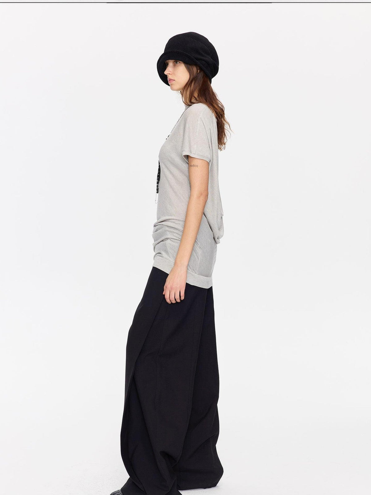 Open Back Irregular Batwing Draped Neck Women's Lyocell Short Sleeve T-shirts