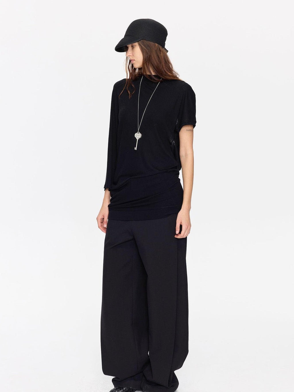 Open Back Irregular Batwing Draped Neck Women's Lyocell Short Sleeve T-shirts