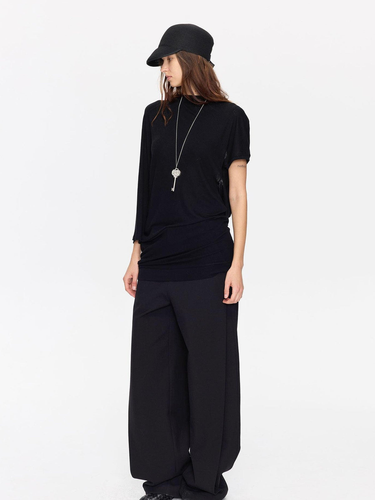 Open Back Irregular Batwing Draped Neck Women's Lyocell Short Sleeve T-shirts