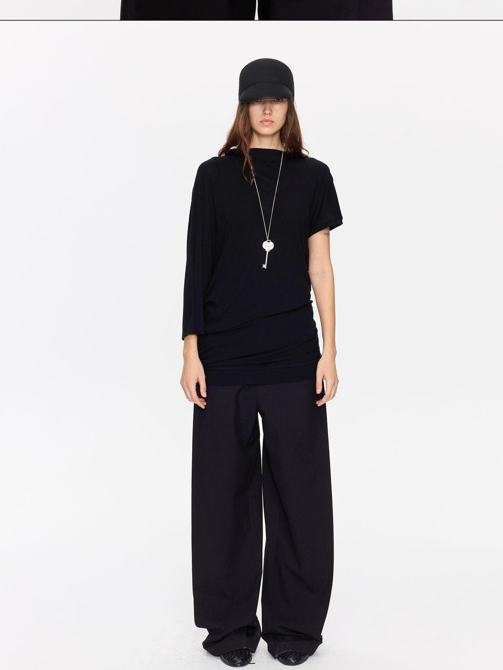 Open Back Irregular Batwing Draped Neck Women's Lyocell Short Sleeve T-shirts