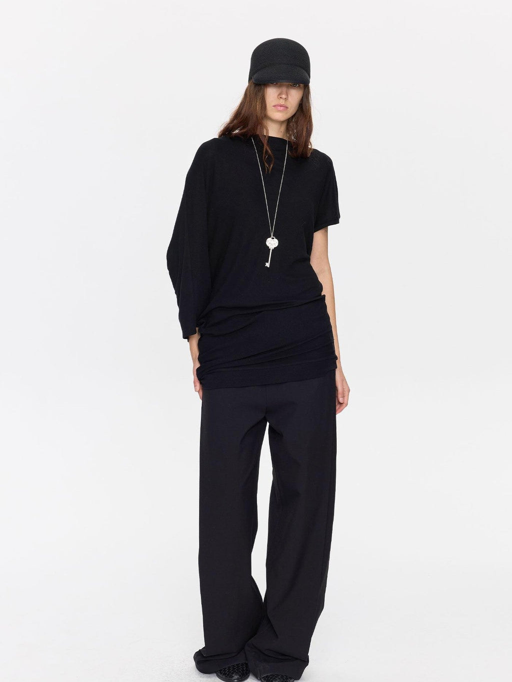 Open Back Irregular Batwing Draped Neck Women's Lyocell Short Sleeve T-shirts