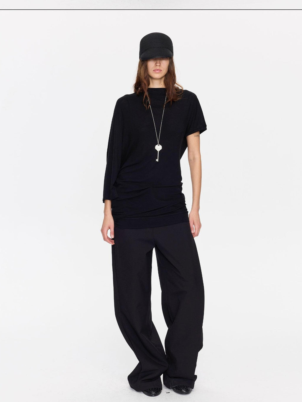 Open Back Irregular Batwing Draped Neck Women's Lyocell Short Sleeve T-shirts
