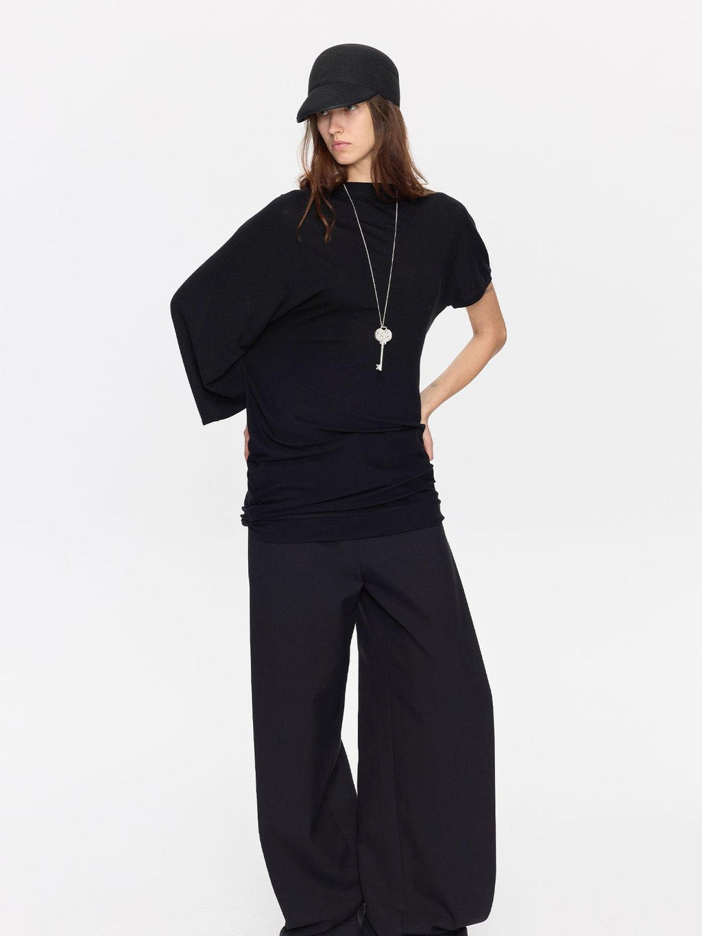 Open Back Irregular Batwing Draped Neck Women's Lyocell Short Sleeve T-shirts