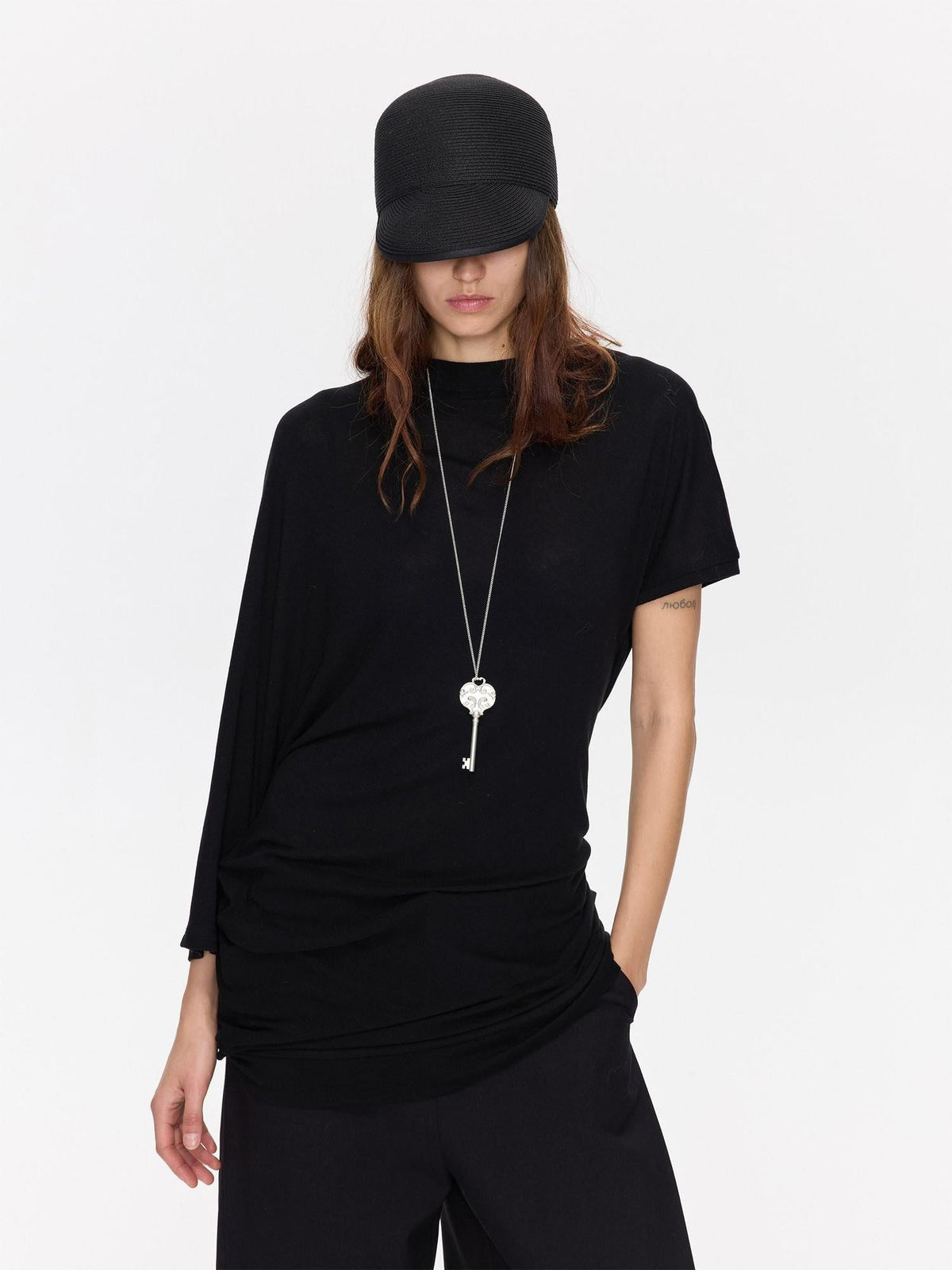 Open Back Irregular Batwing Draped Neck Women's Lyocell Short Sleeve T-shirts