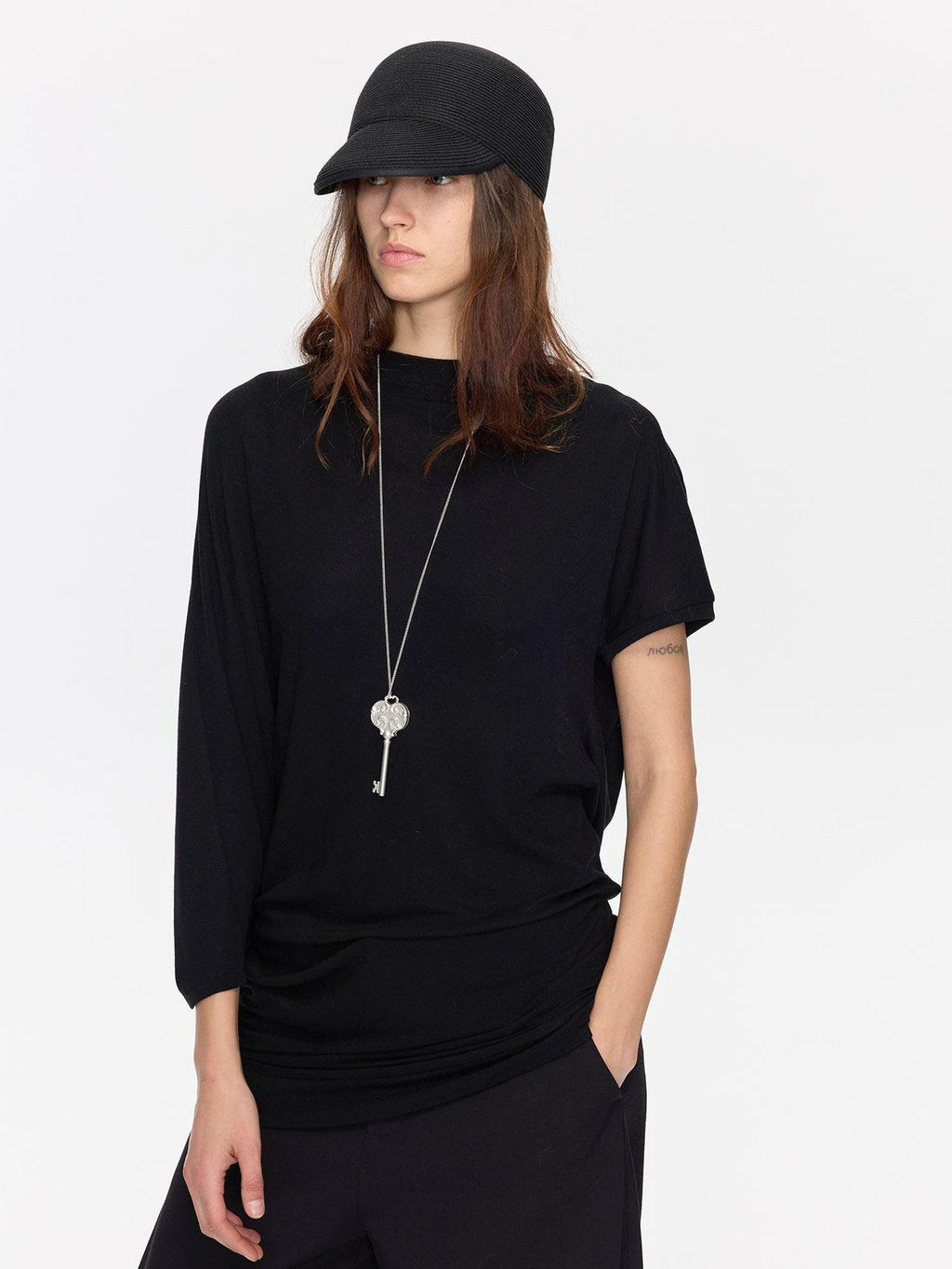 Open Back Irregular Batwing Draped Neck Women's Lyocell Short Sleeve T-shirts