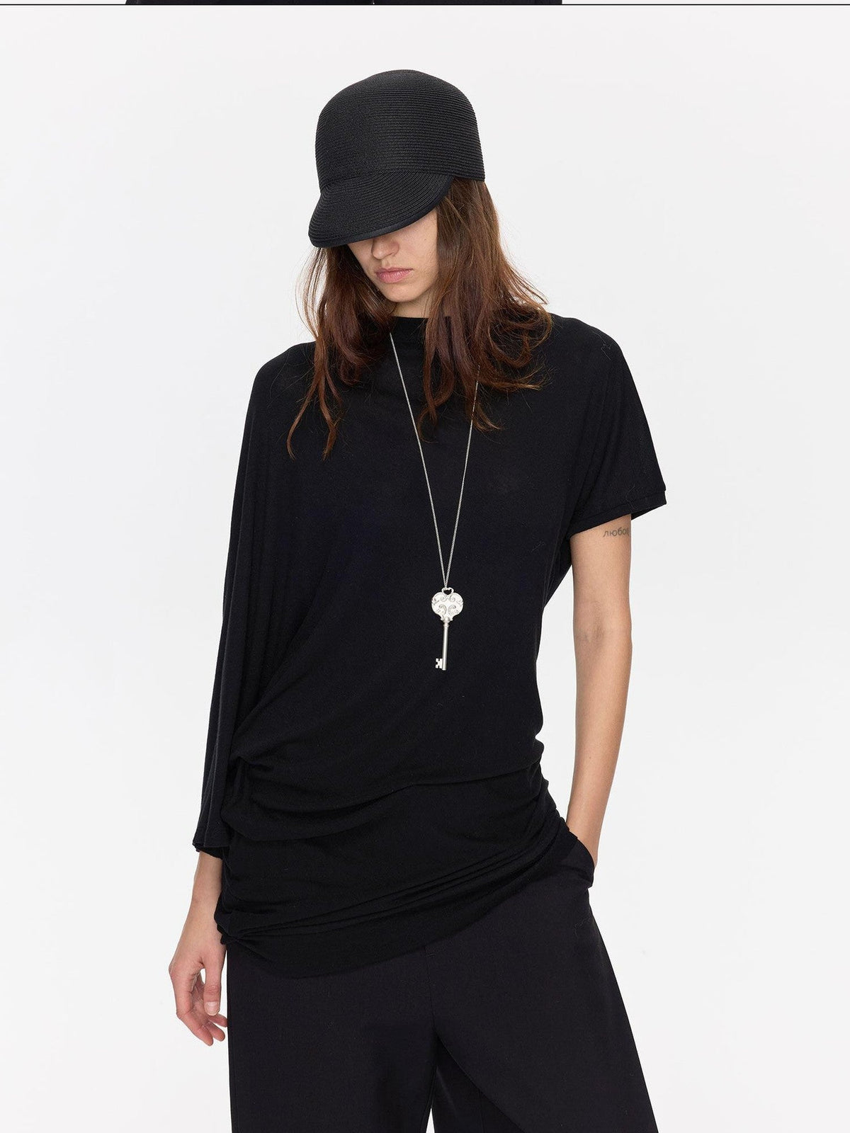 Open Back Irregular Batwing Draped Neck Women's Lyocell Short Sleeve T-shirts