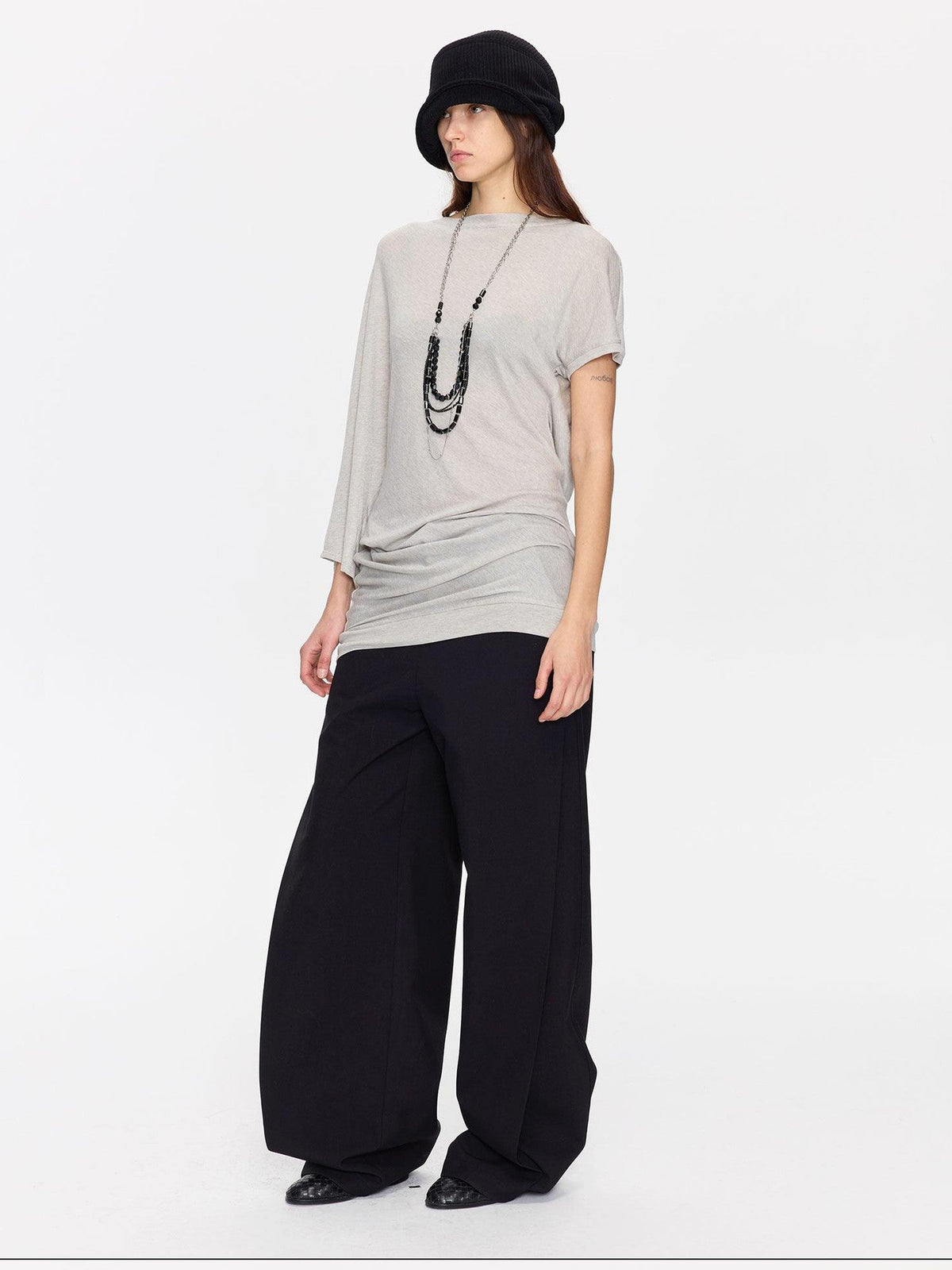 Open Back Irregular Batwing Draped Neck Women's Lyocell Short Sleeve T-shirts