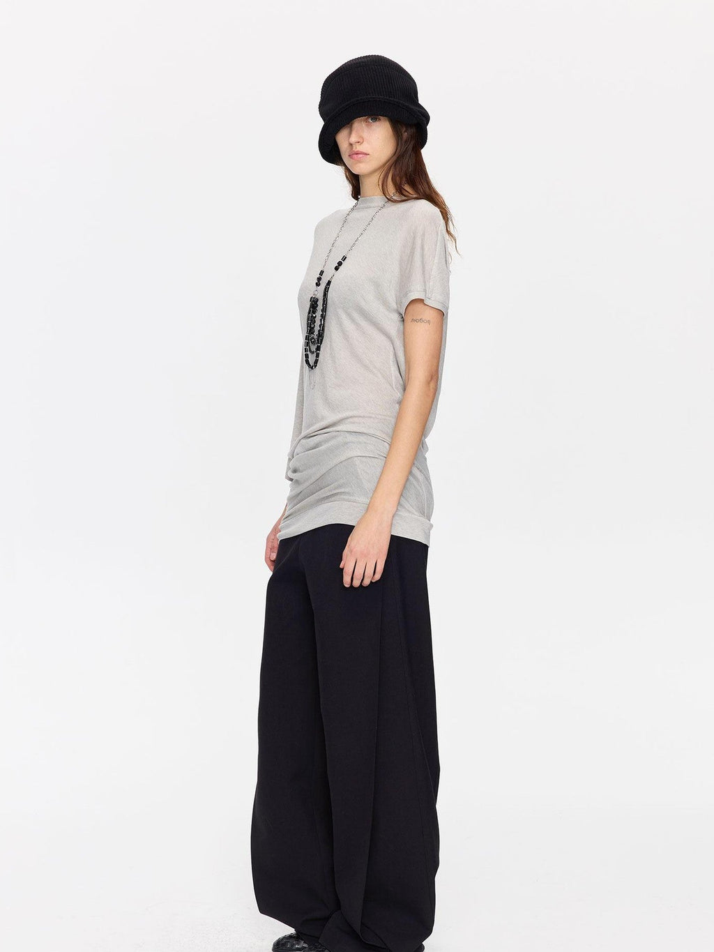 Open Back Irregular Batwing Draped Neck Women's Lyocell Short Sleeve T-shirts