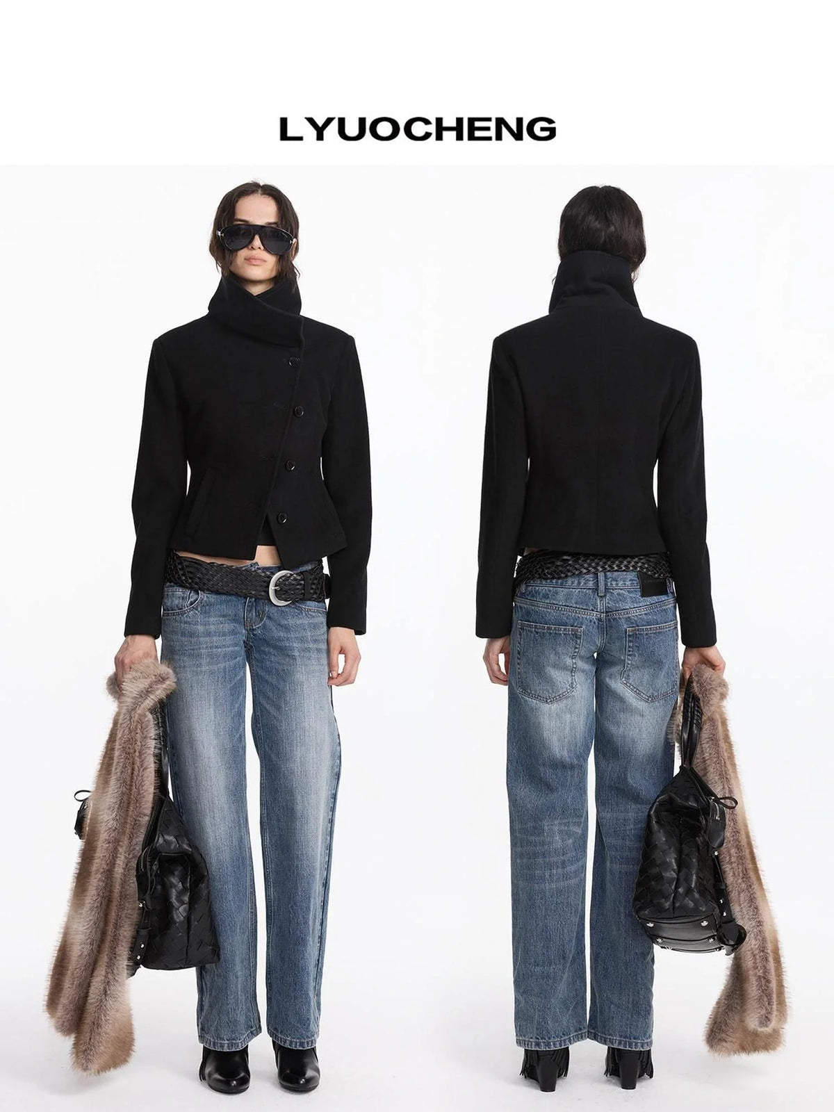Oversized Lapel Wool Blend Short Coat