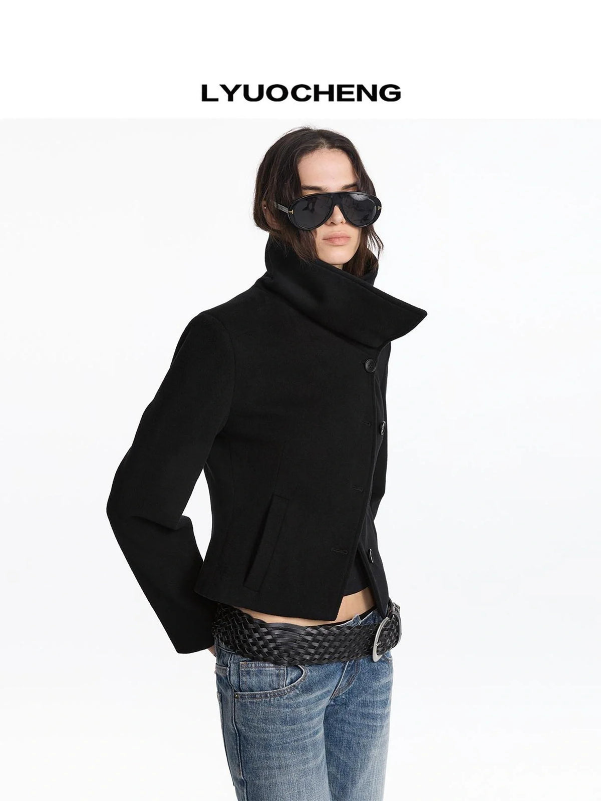Oversized Lapel Wool Blend Short Coat