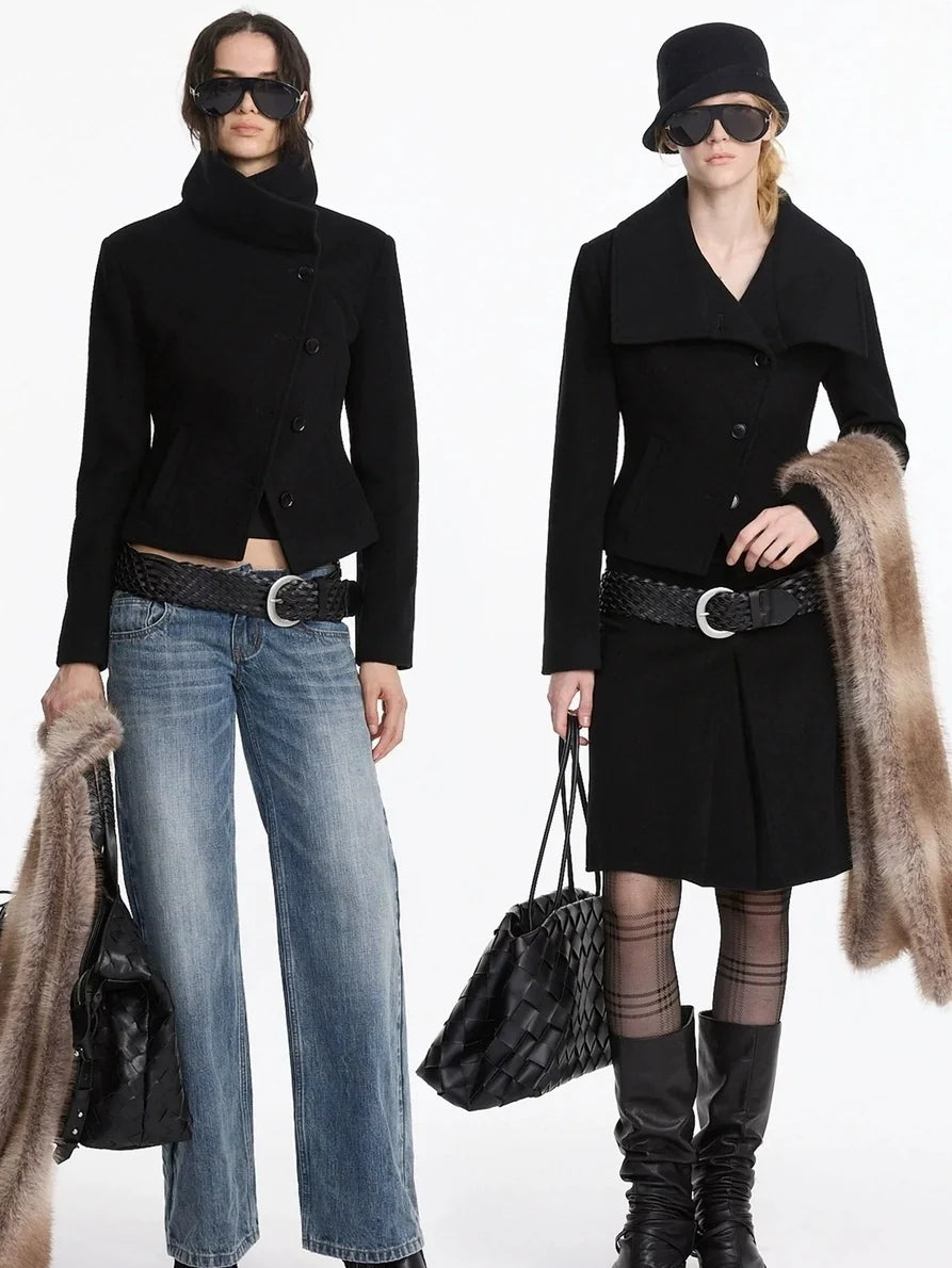 Oversized Lapel Wool Blend Short Coat