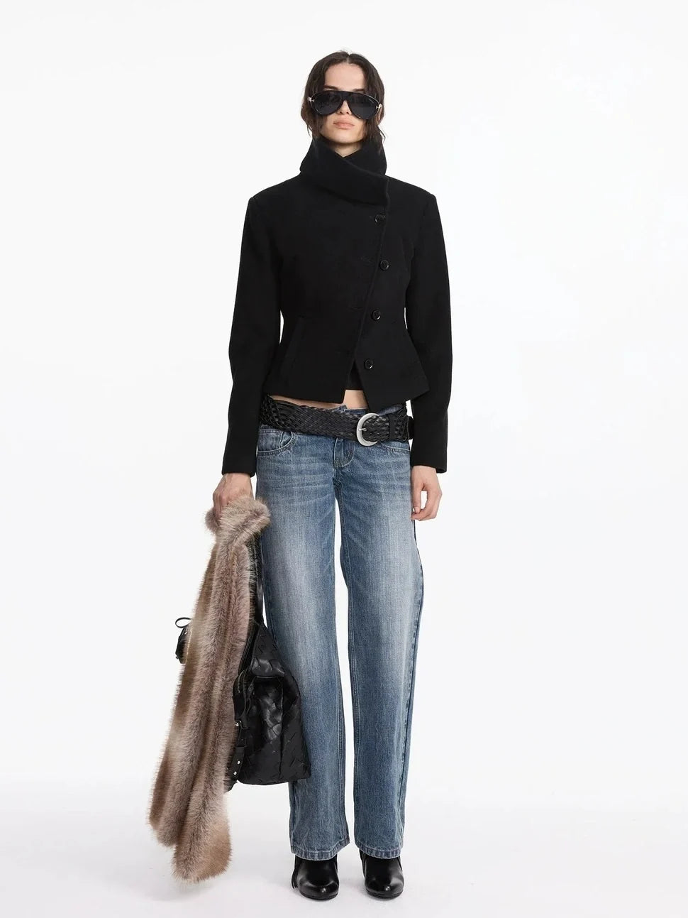 Oversized Lapel Wool Blend Short Coat