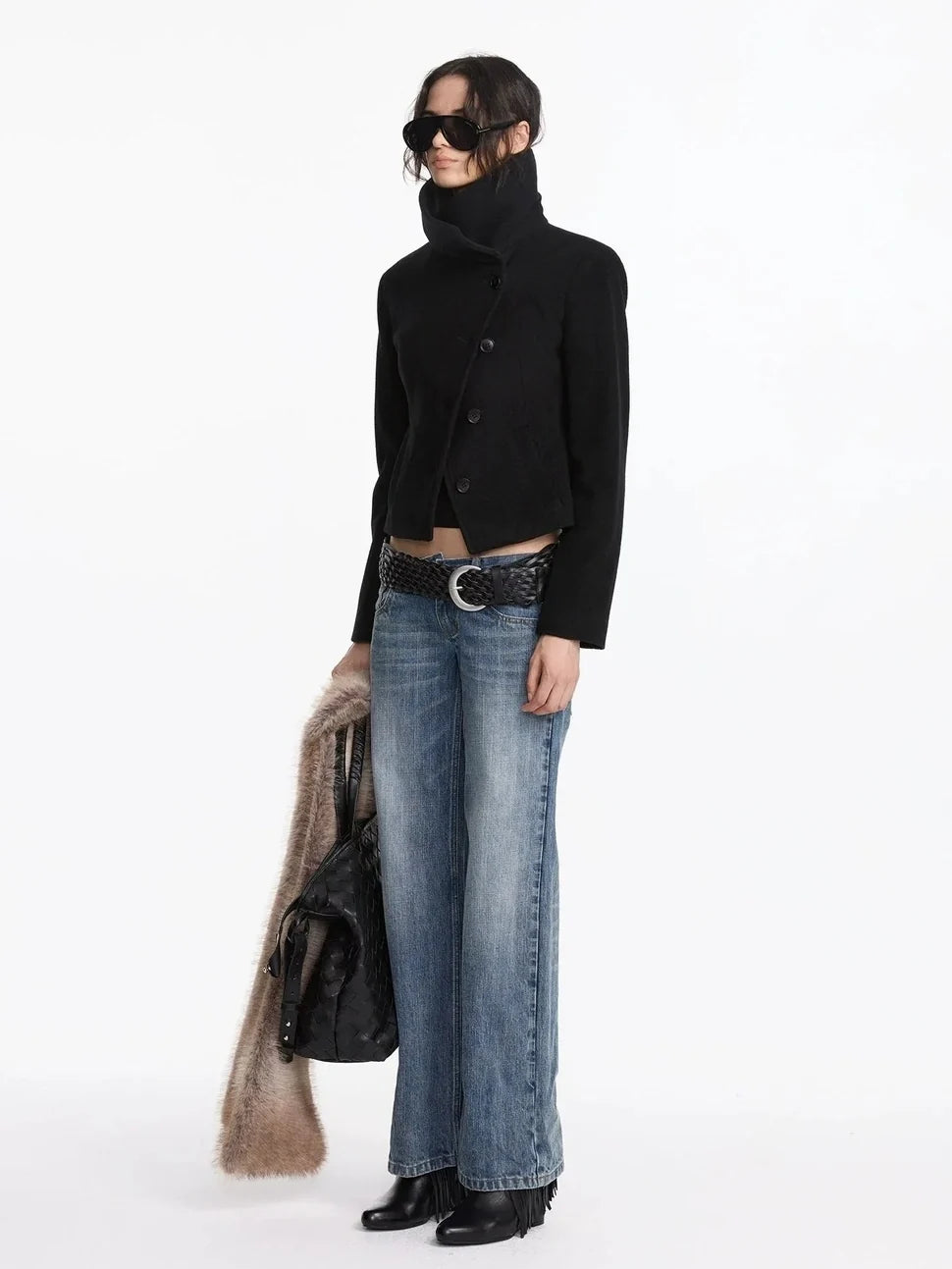 Oversized Lapel Wool Blend Short Coat