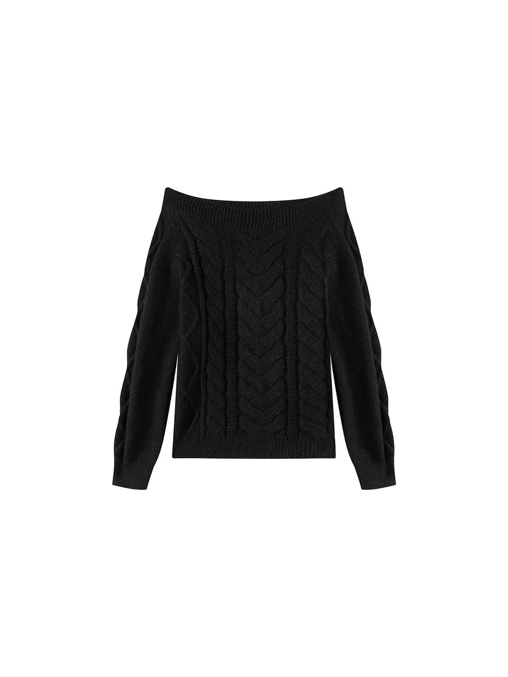 Oversized Off Shoulder Cable Knit Wool Sweater