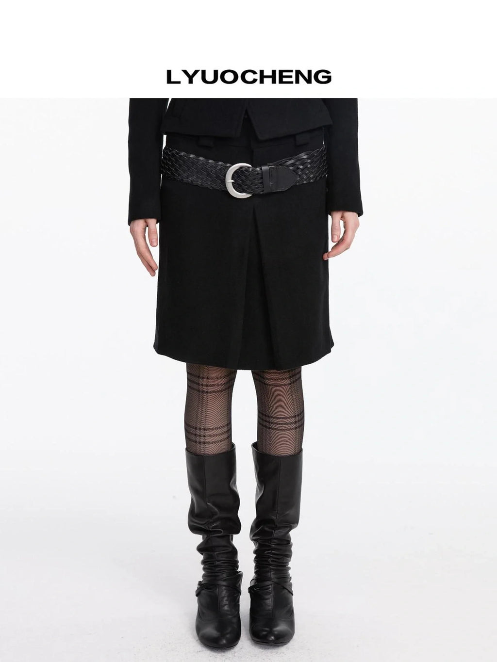 Pleated Wool Blend Midi Skirt