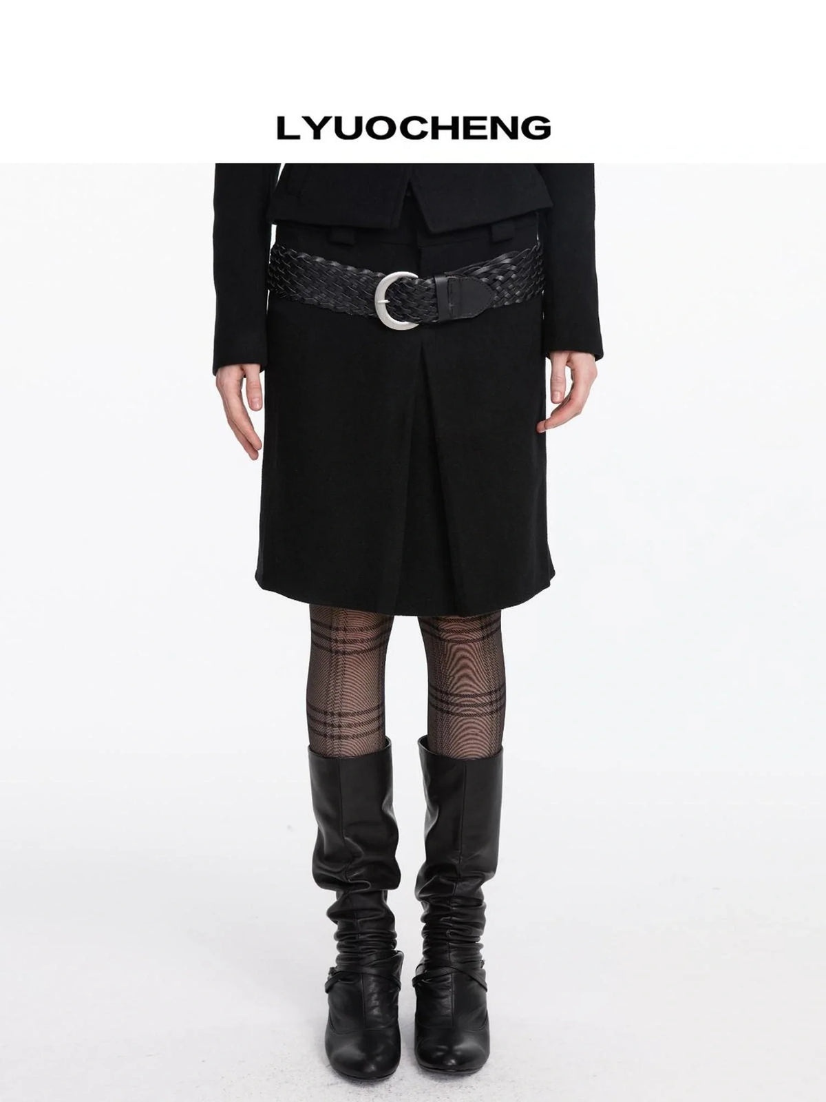 Pleated Wool Blend Midi Skirt