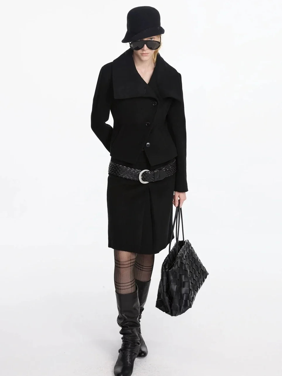 Pleated Wool Blend Midi Skirt