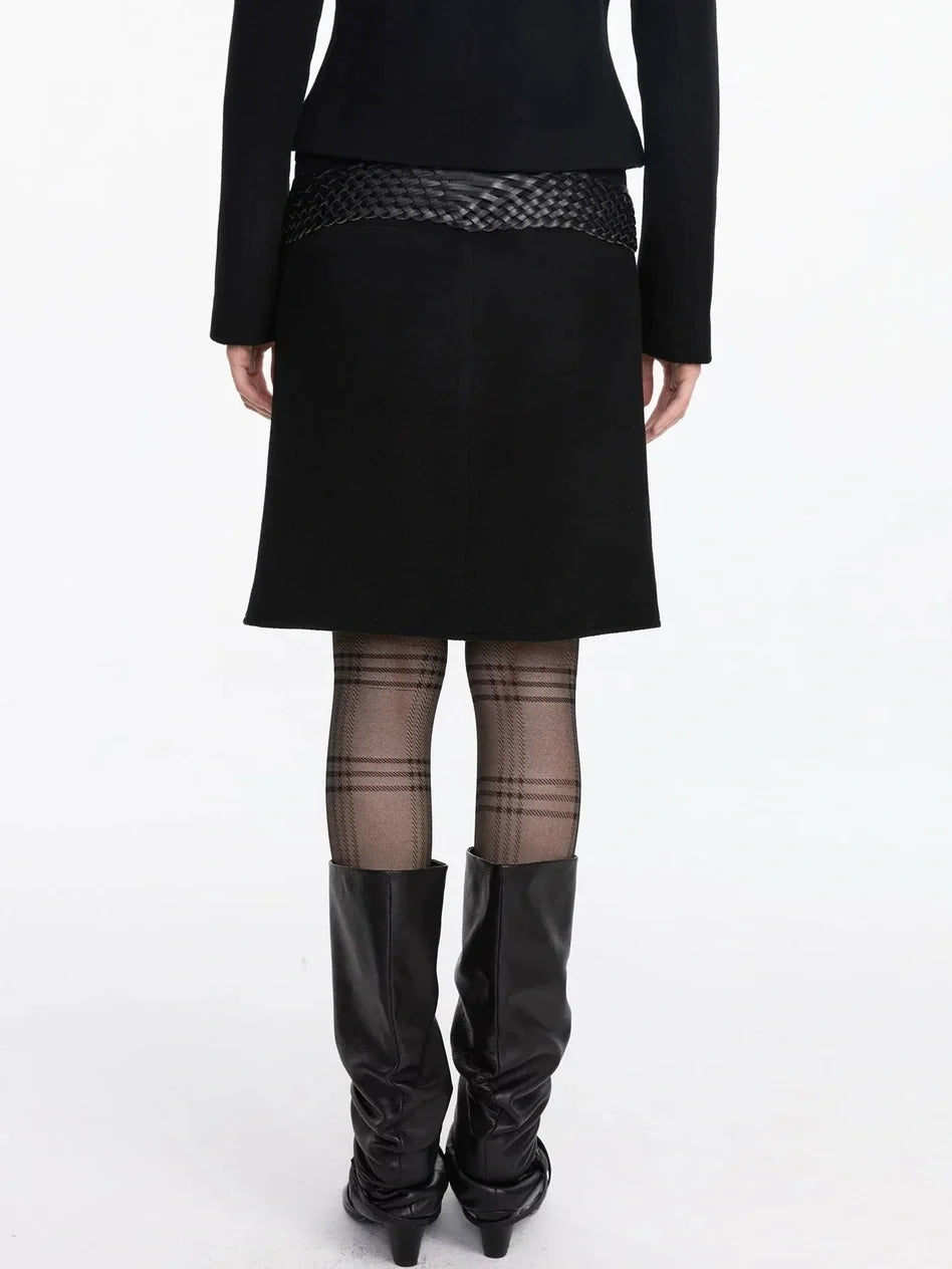 Pleated Wool Blend Midi Skirt