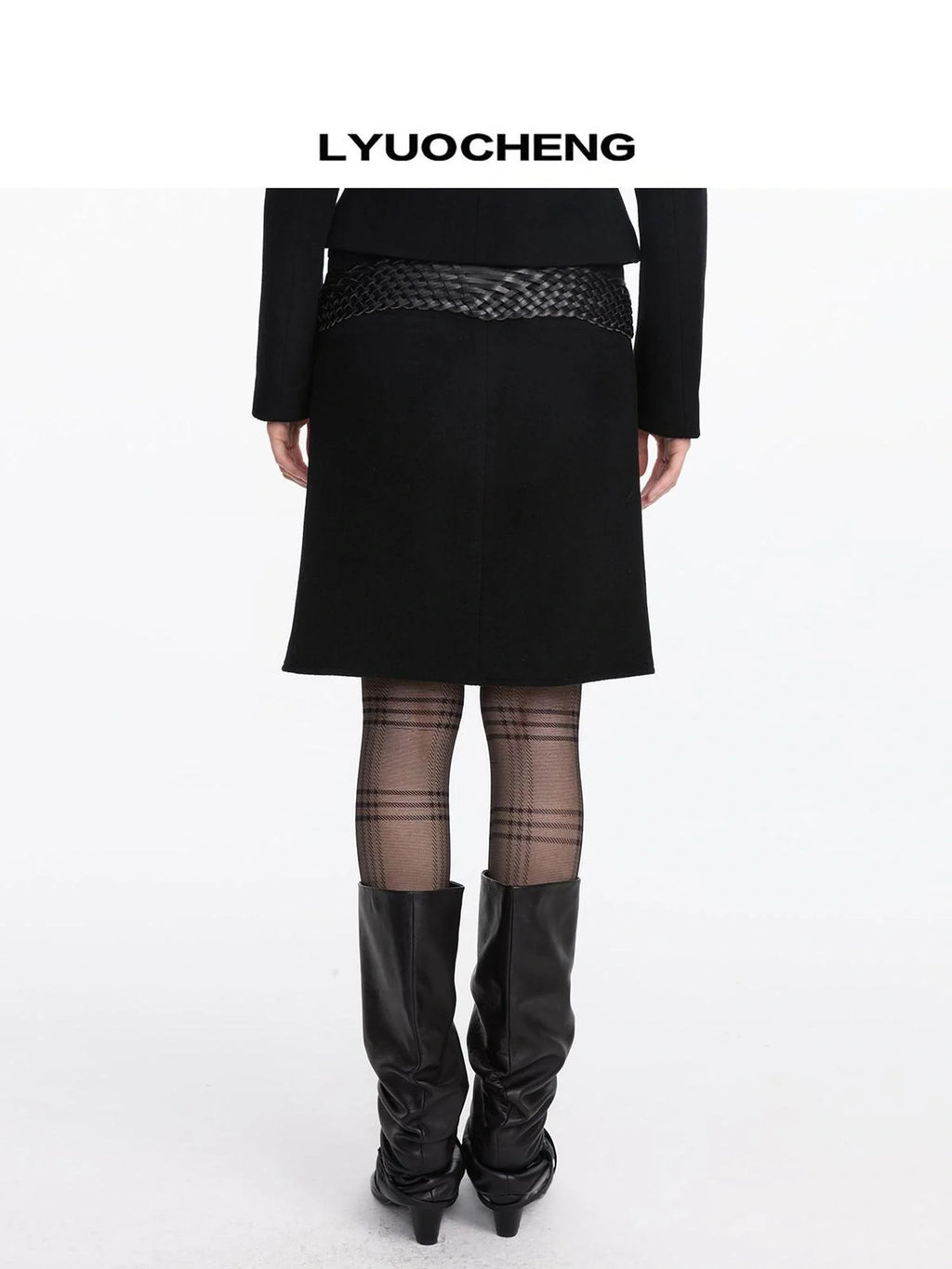 Pleated Wool Blend Midi Skirt