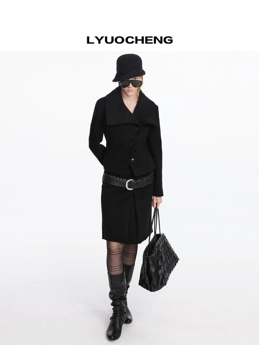 Pleated Wool Blend Midi Skirt