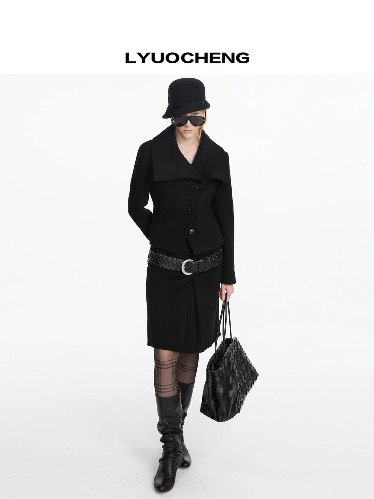 Pleated Wool Blend Midi Skirt