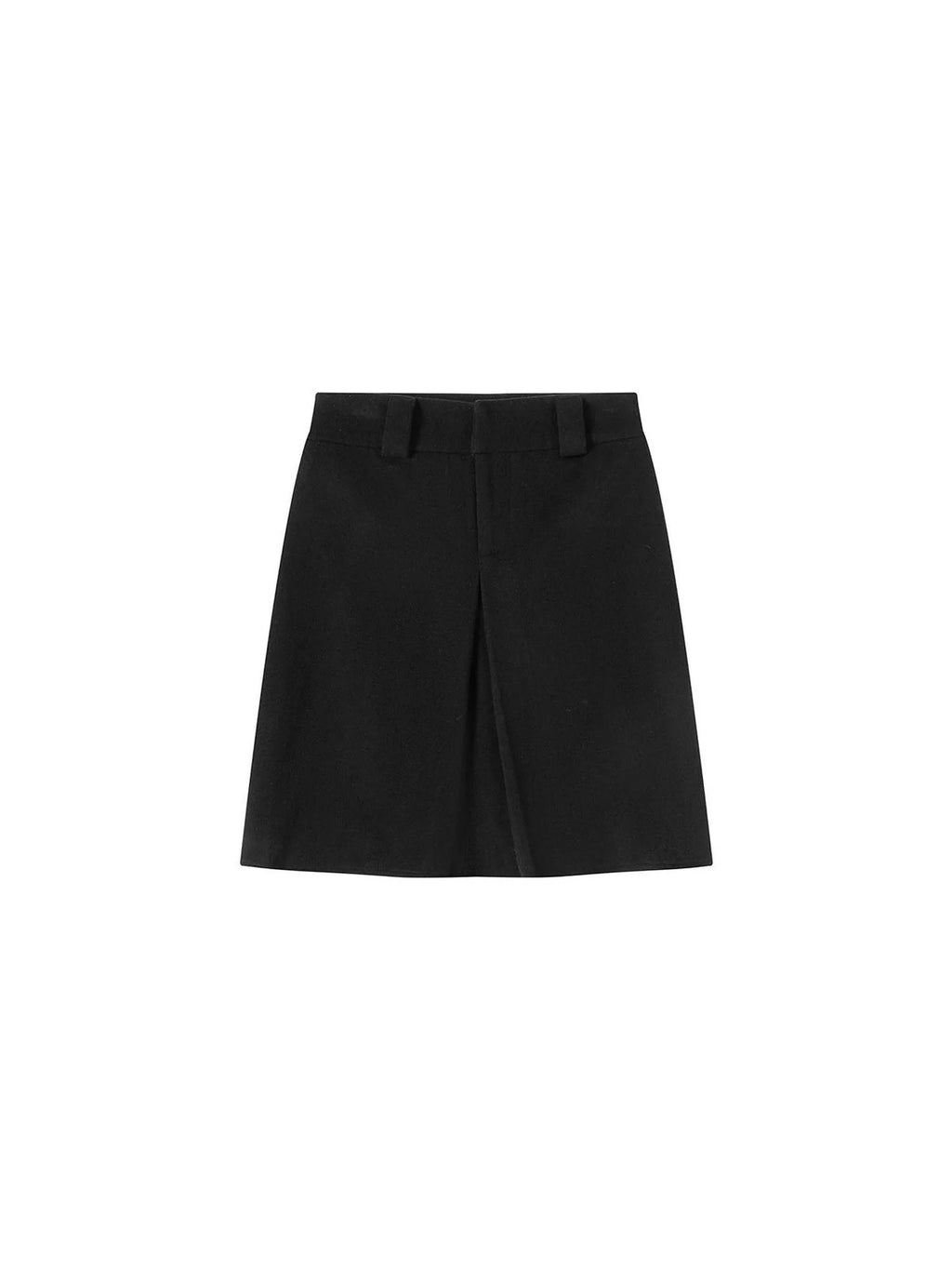 Pleated Wool Blend Midi Skirt