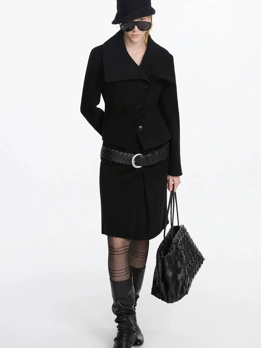 Pleated Wool Blend Midi Skirt