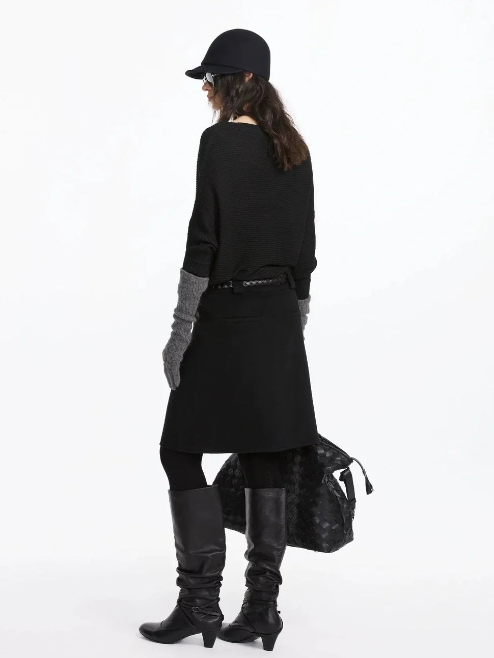 Pleated Wool Blend Midi Skirt