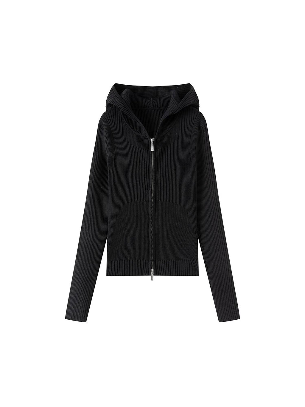 Ribbed Knit Zip Hoodie