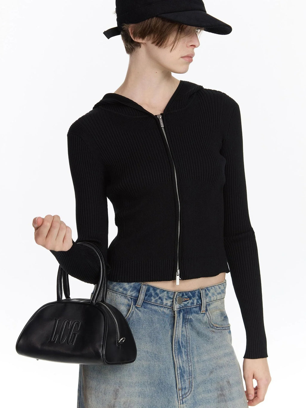 Ribbed Knit Zip Hoodie
