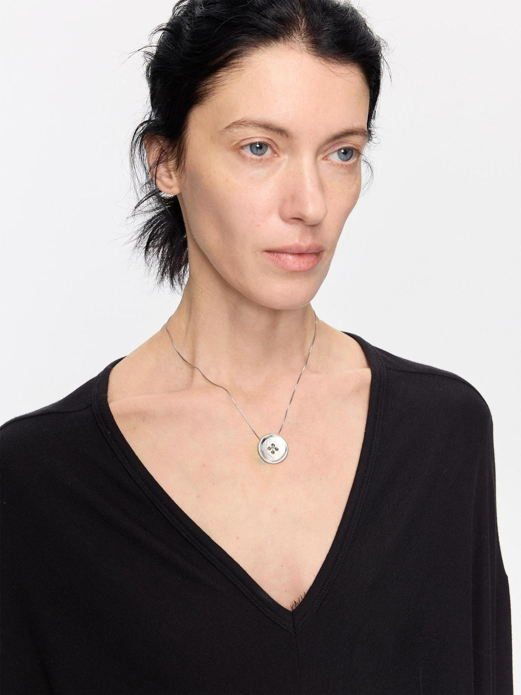 Silver Minimalist Button Layered Women's Copper Chain Necklaces