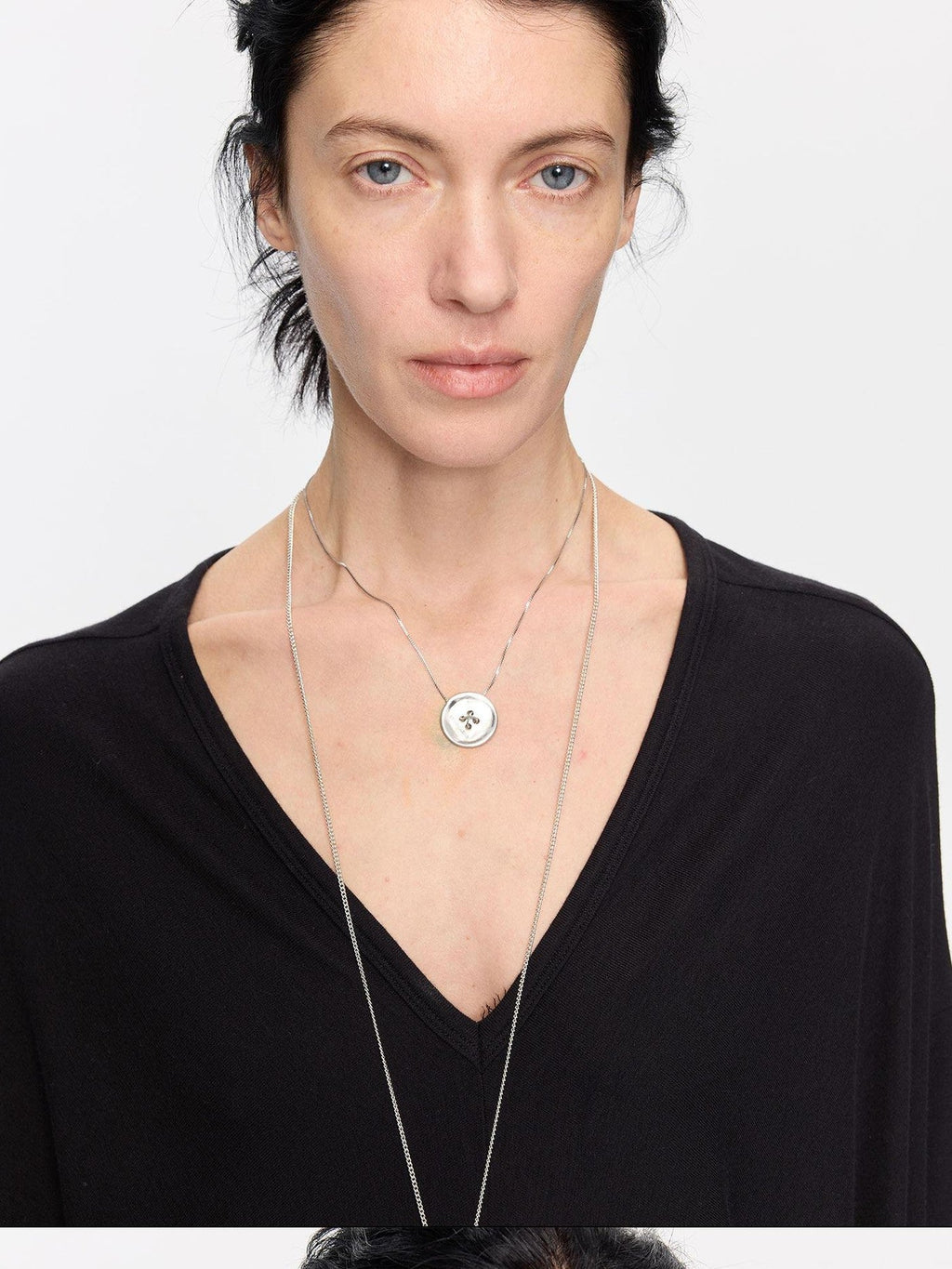 Silver Minimalist Button Layered Women's Copper Chain Necklaces