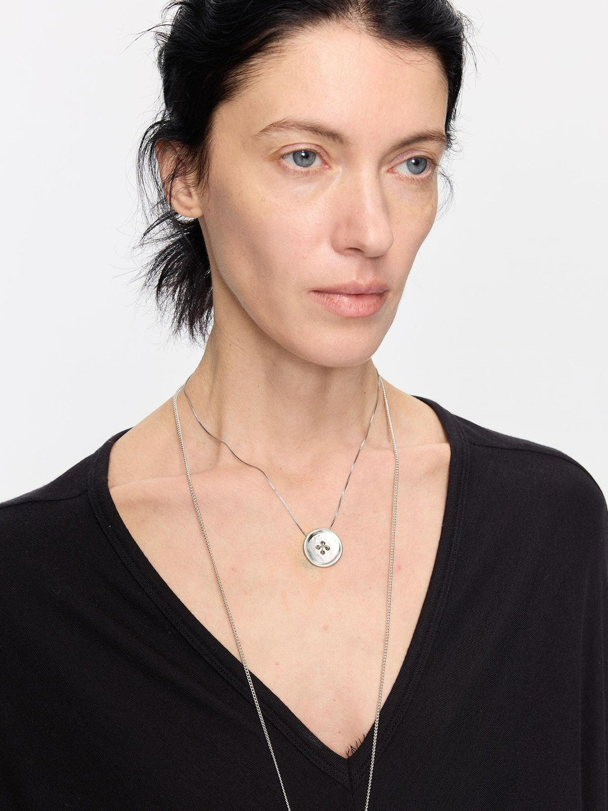 Silver Minimalist Button Layered Women's Copper Chain Necklaces