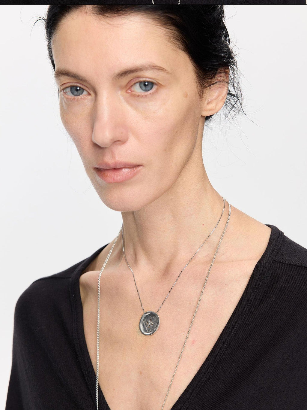 Silver Minimalist Button Layered Women's Copper Chain Necklaces