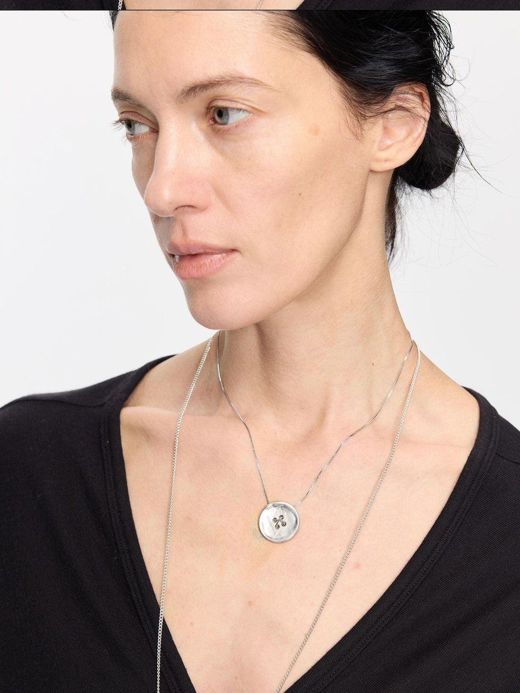 Silver Minimalist Button Layered Women's Copper Chain Necklaces