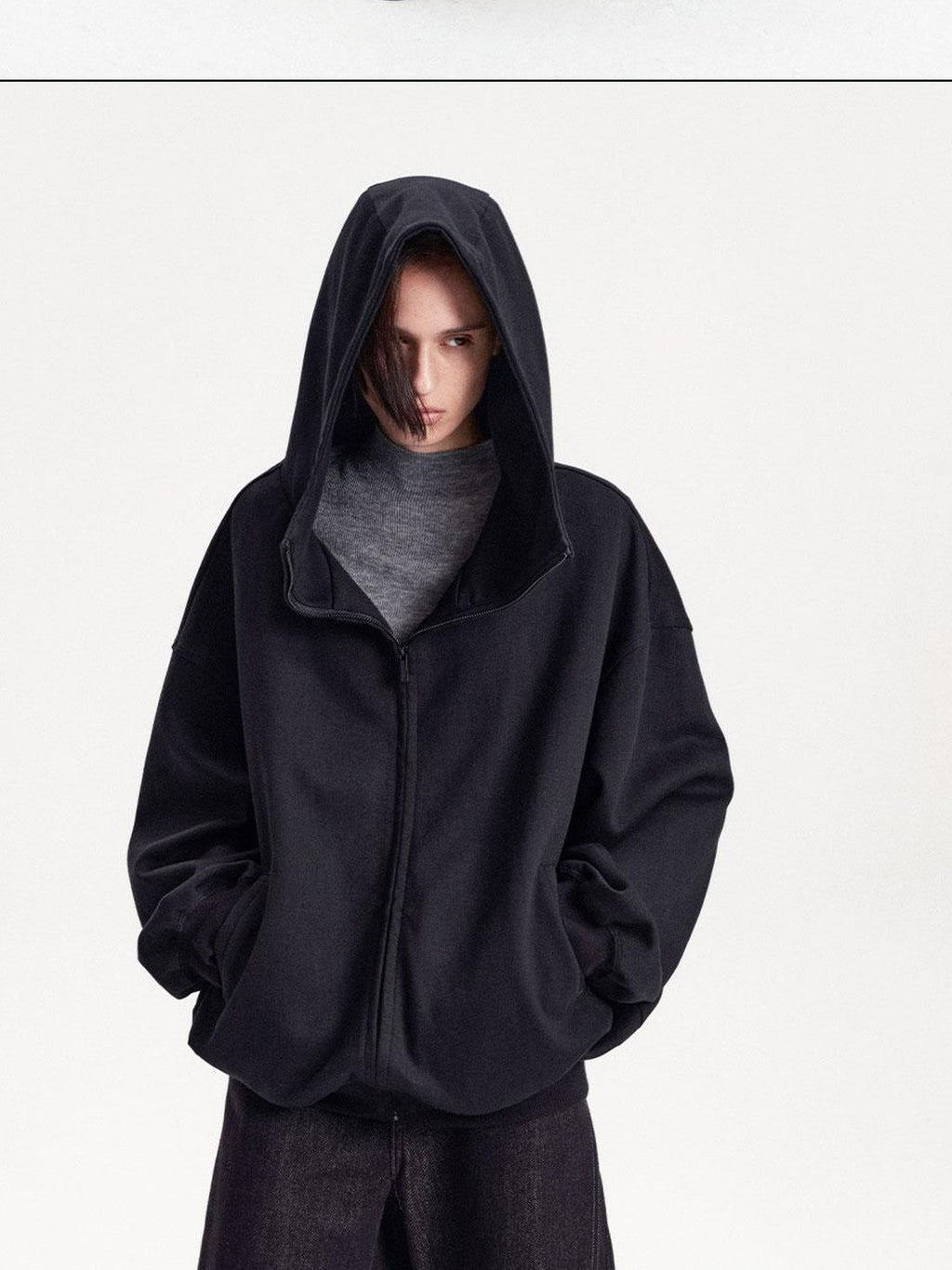 Solid Color Loose Drop Shoulder Cotton Women's Zip-up Hoodies