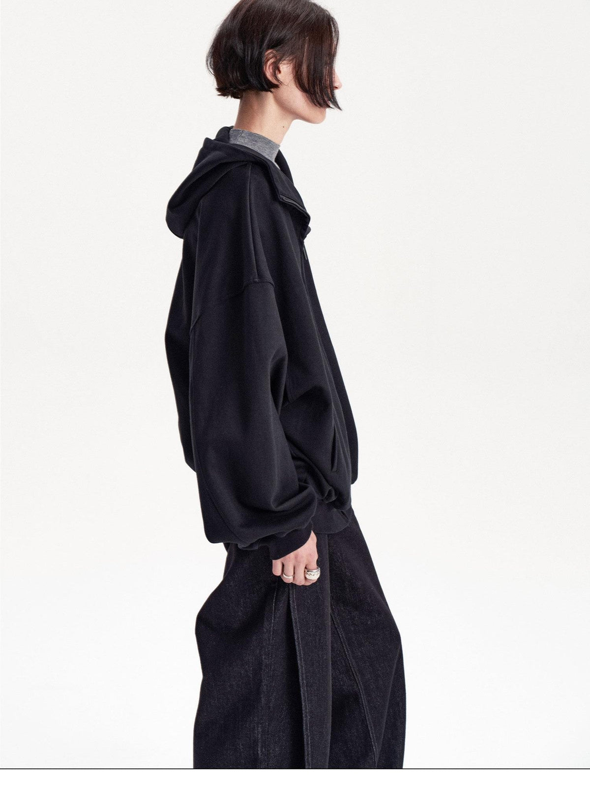 Solid Color Loose Drop Shoulder Cotton Women's Zip-up Hoodies