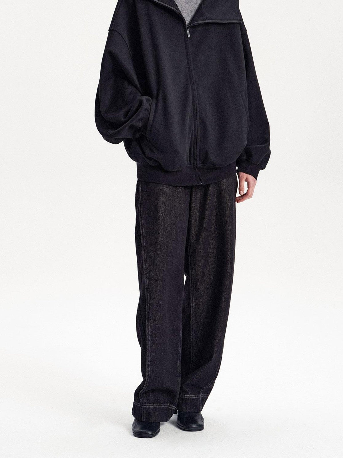 Solid Color Loose Drop Shoulder Cotton Women's Zip-up Hoodies