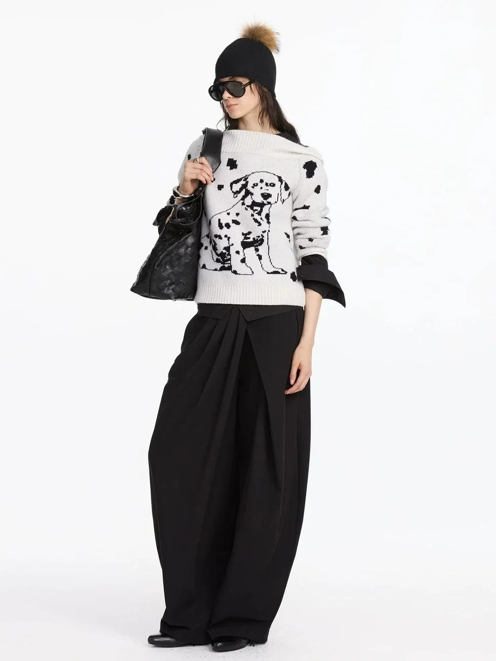 Spotted Dog Off Shoulder Knit Sweater