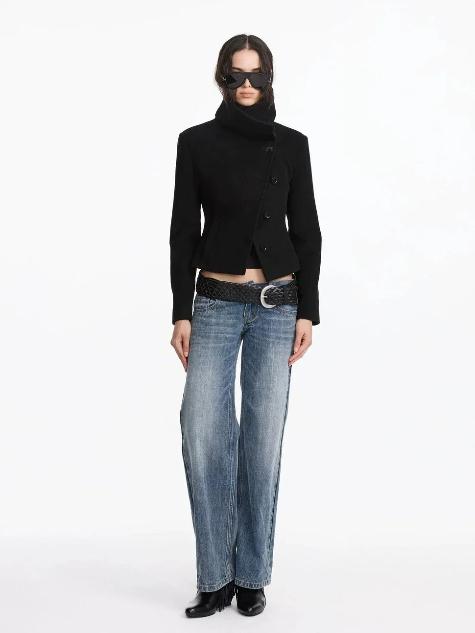 Stonewashed Straight Leg Low Rise Jeans