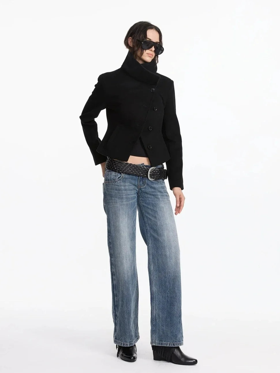 Stonewashed Straight Leg Low Rise Jeans